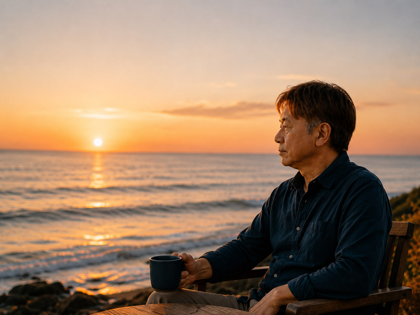 海辺で未来を見つめる久慈六郎