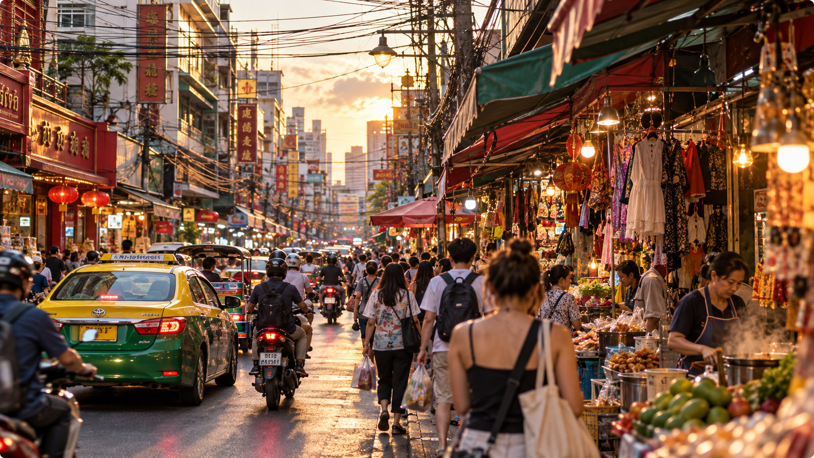 タイの街の混雑と熱気を表現したイメージ