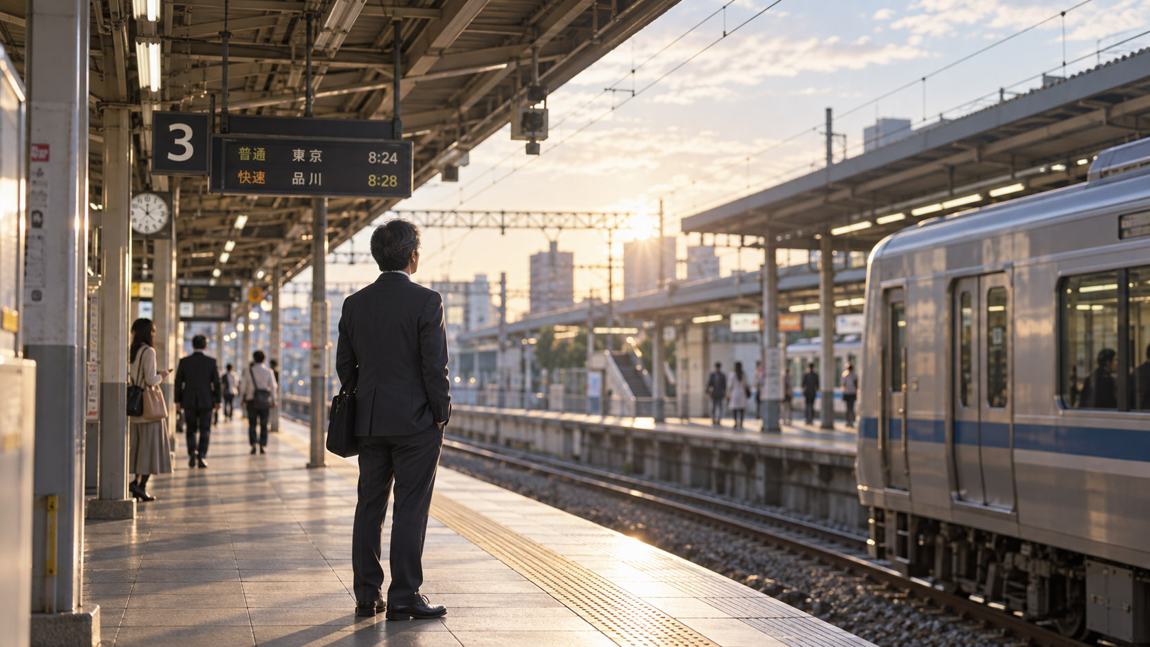 次の人生へ向かう節目をイメージした夕暮れの駅ホーム